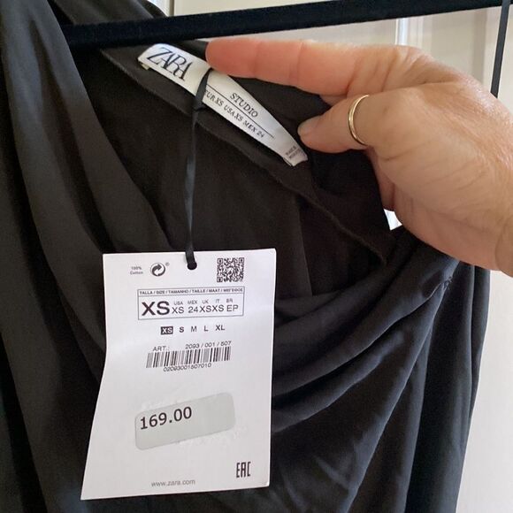 Zara One Arm Asymmetrical Longsleeve long Dress Black XS Nwt - Picture 5 of 8